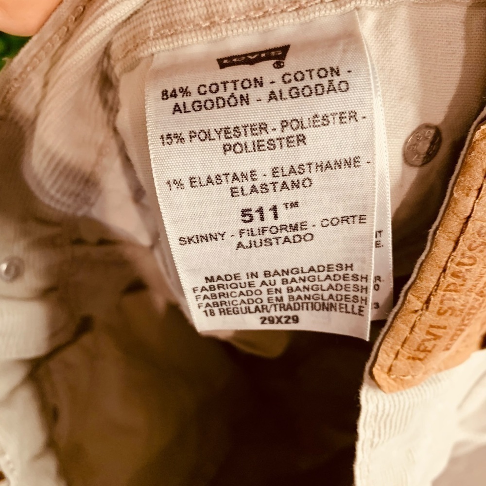 Levi’s 511 Boys 18 Slim Corduroy Pants Cream 29x29 - Picture 12 of 15